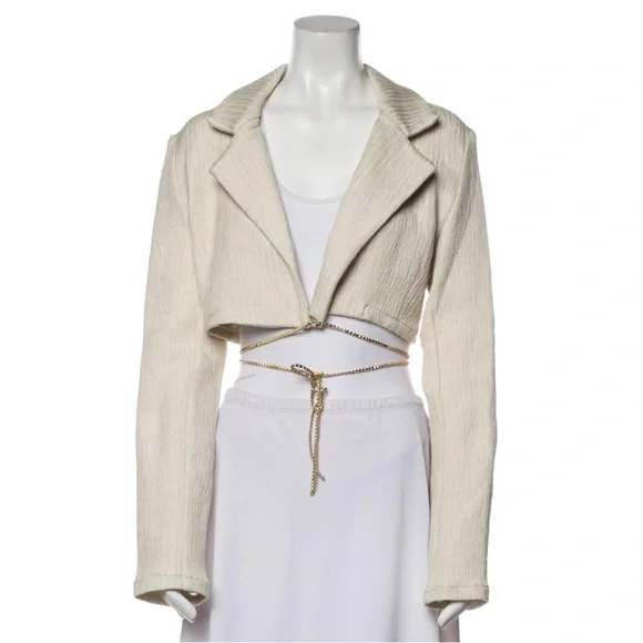 MICHAEL LO SORDO • Linen Bolero Waist Tie Collared Jacket - Picture 1 of 16